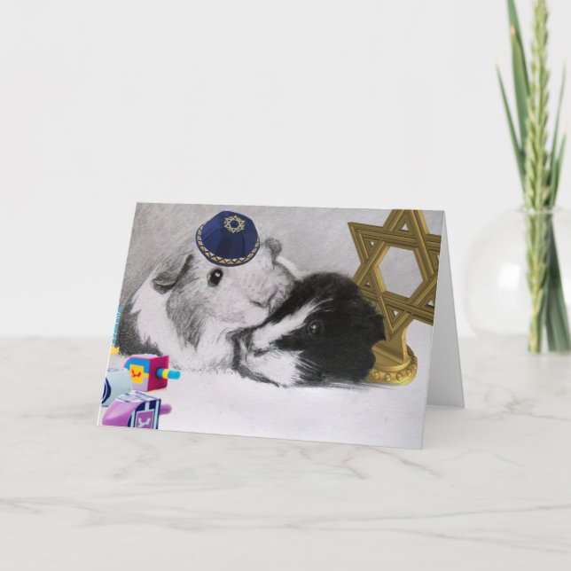 Tarjeta Festiva Hanukkah Mitzvah Peegs Guinea Personalizable de ce (Anverso)