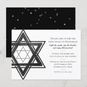 Tarjeta Festiva Hanukkah moderna Estrella blanca negra de David Fi