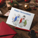 Tarjeta Festiva Hanukkah Navidades de Snowman Chrismukkah<br><div class="desc">Este diseño puede ser personalizado en el área proporcionada cambiando la foto y/o el texto. O puede personalizarse haciendo clic en Personalizar esta plantilla y, a continuación, eligiendo la opción de hacer clic en el personalizar y eliminando o cambiando el color del fondo, agregando texto, cambiando el color o estilo...</div>