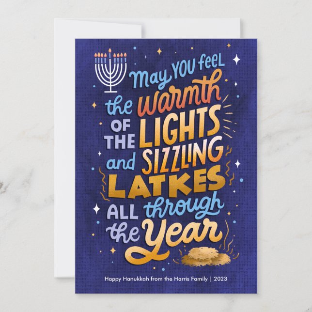 Tarjeta Festiva Hanukkah no foto de Light and Latkes (Anverso)