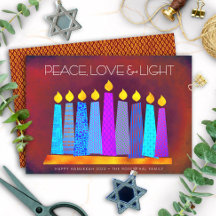 Hanukkah Patrón Boho Velas de paz Luz de amor rojo