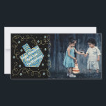 Tarjeta Festiva Hanukkah Photo Card "Dreidel Spinner"<br><div class="desc">Happy Holiday, Hanukkah/Chanukah Photo Card, "Dreidel Spinner" Glossy, Photo Card with white envelope. Personalize by replacing photo and wording, "Happy Chanukah! Much Love, The Blumbergs" Customize wording by choosing your favorite font style, color, and size. Readjust, resize and reword to customize. Background color can be changed out, too. Thanks for...</div>