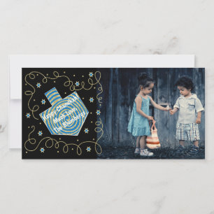 Tarjeta Festiva Hanukkah Photo Card "Dreidel Spinner"
