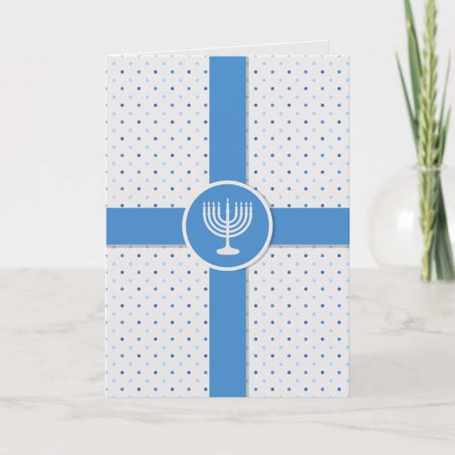 Tarjeta Festiva Hanukkah Polka Dot Wraped Gift (Anverso)