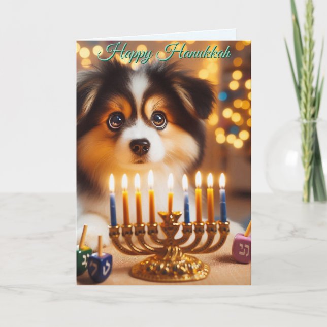 Tarjeta Festiva Hanukkah Puppy (Anverso)