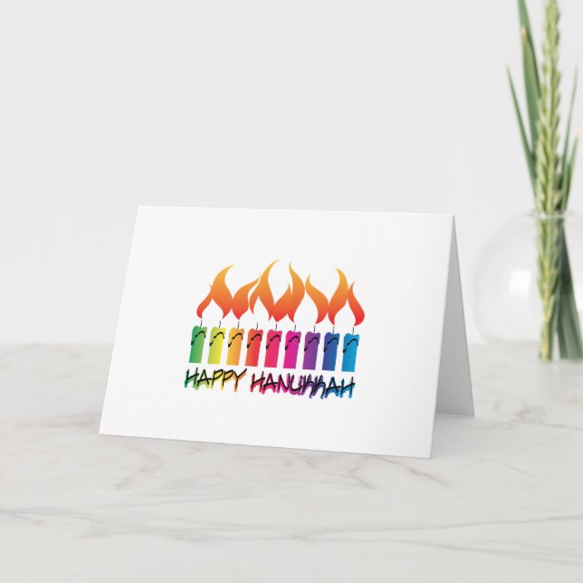 Tarjeta Festiva Hanukkah Rainbow Menorah (Anverso)