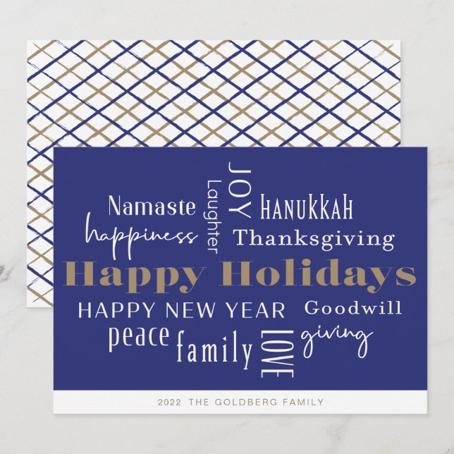 Tarjeta Festiva Hanukkah Saludos Holiday Blue (Anverso / Reverso)