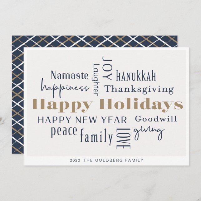 Tarjeta Festiva Hanukkah Saludos Holiday Blue Gold (Anverso / Reverso)