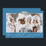 Tarjeta Festiva Hanukkah Sameach cool guión azul menorah 3 fotos<br><div class="desc">Hanukkah Sameach cool guión azul menorah 3 fotos</div>