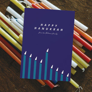 Tarjeta Festiva Hanukkah Velas Minimalistas Modernas Azul Marino y