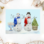 Tarjeta Festiva Hanukkah y Navidades color de agua de los hombres<br><div class="desc">Este diseño puede ser personalizado en el área proporcionada cambiando la foto y/o el texto. O puede personalizarse eligiendo la opción de hacer clic en el personalizar y borrar o cambiar el color del fondo, agregar texto, cambiar el color o estilo del texto o eliminar el texto para un diseño...</div>