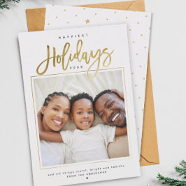 Tarjeta Festiva Happiest Holidays Minimalist Gold Modern Photo