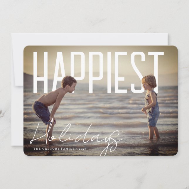 Tarjeta Festiva Happiest Holidays Modern Photo Card (Anverso)