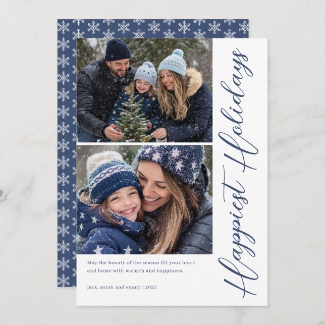 Tarjeta Festiva Happiest Holidays Snowflake Photo Card (Anverso / Reverso)