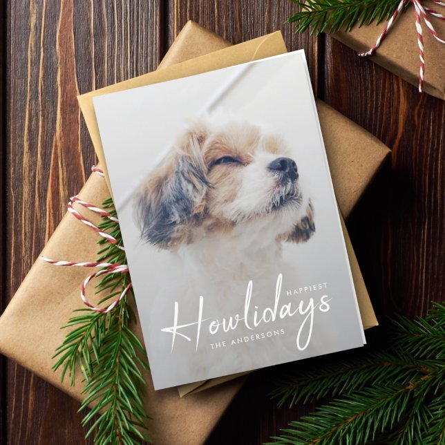Tarjeta Festiva Happiest Howlidays | Dog Photo Christmas Minimal (Subido por el creador)