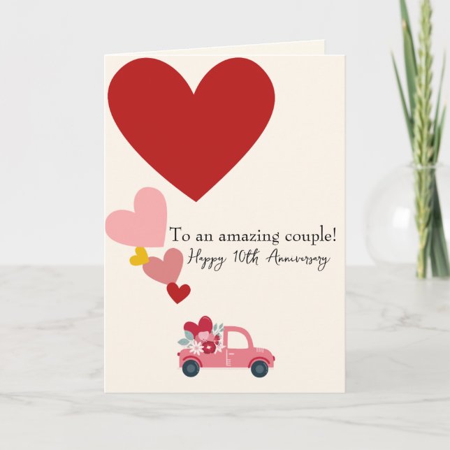Tarjeta Festiva Happy 10th Anniversary love & Joy Anniversary Card (Anverso)