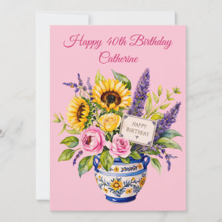 Tarjeta Festiva Happy 40 th Birthday. Watercolours. Greeting Card