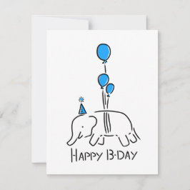 Tarjeta Festiva Happy b day olifant blauw ballonnen