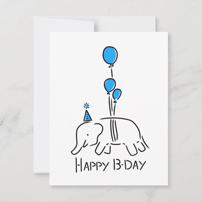 Tarjeta Festiva Happy b day olifant blauw ballonnen  (Anverso)