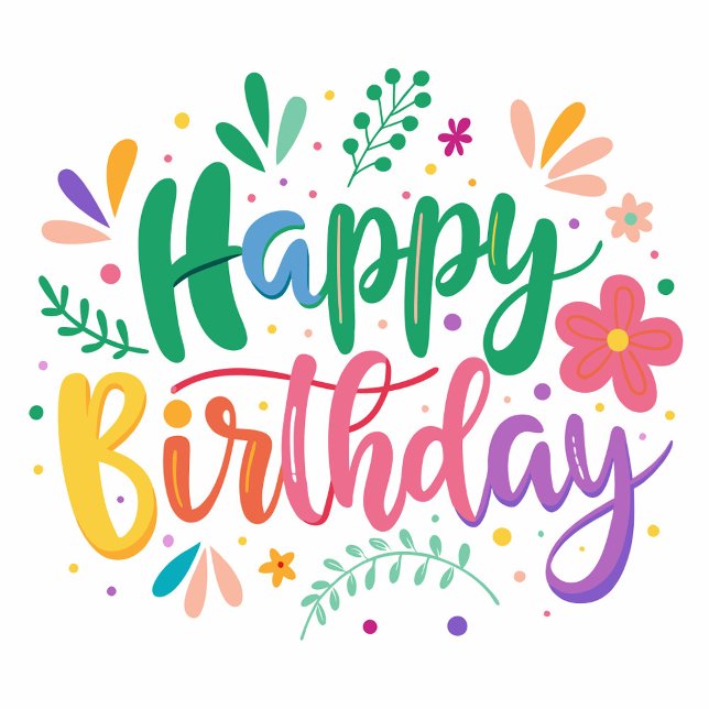 Tarjeta Festiva Happy Birthday  (A vibrant and colorful birthday greeting card design featuring the words 'Happy Birthday'.)
