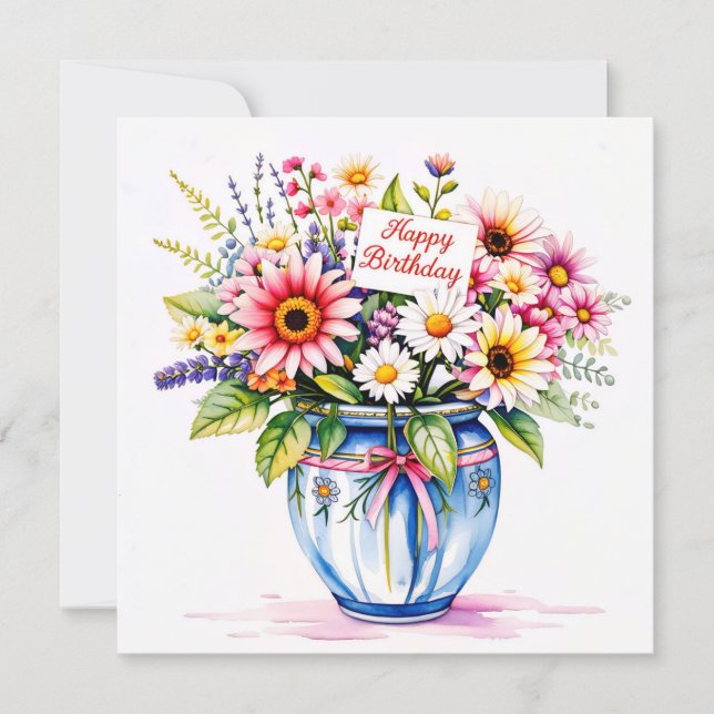 Tarjeta Festiva Happy birthday & bouquet of flowers  holiday card (Anverso)