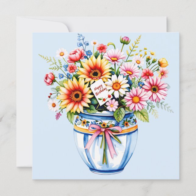 Tarjeta Festiva Happy birthday & bouquet of flowers  holiday card (Anverso)