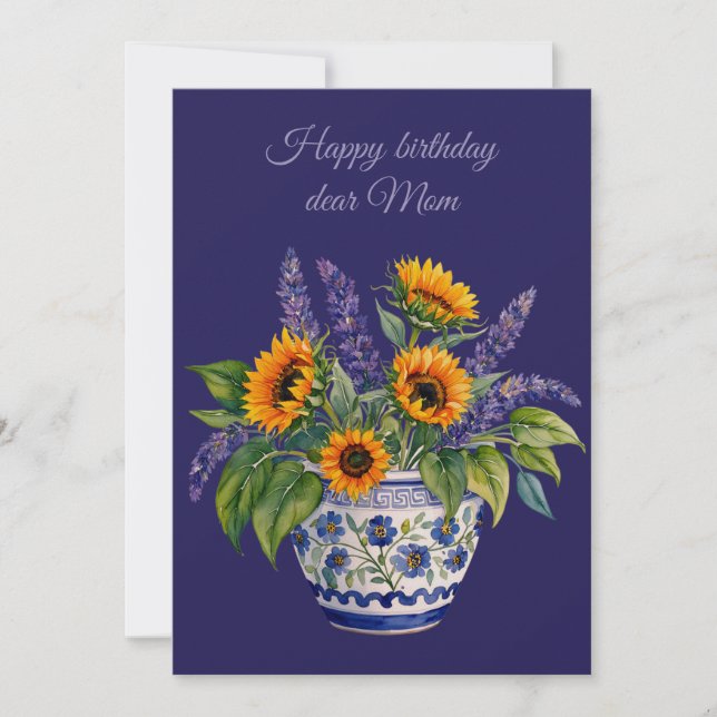 Tarjeta Festiva Happy birthday dear Mom & bouquet of flowers (Anverso)