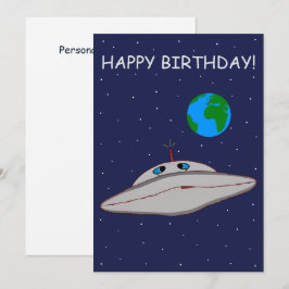 Tarjeta Festiva Happy Birthday Funny Alien Spaceship Adventure  