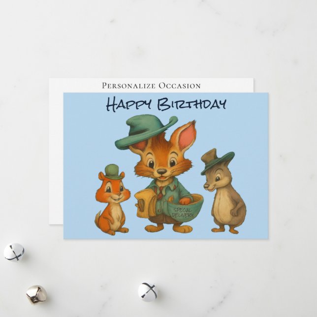 Tarjeta Festiva Happy Birthday Funny Cute Cartoon Animal Delivery  (Anverso/Reverso In Situ)