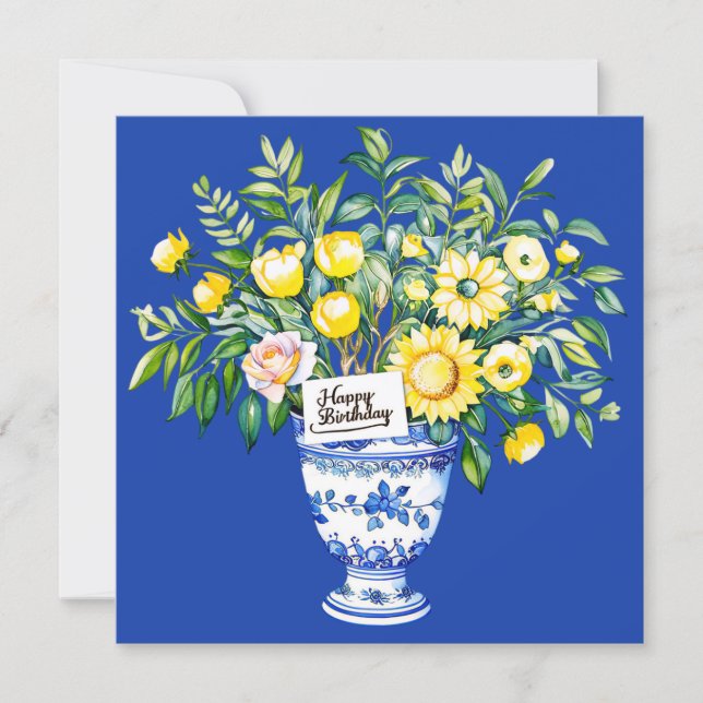 Tarjeta Festiva Happy birthday my friend & bouquet of flowers  (Anverso)