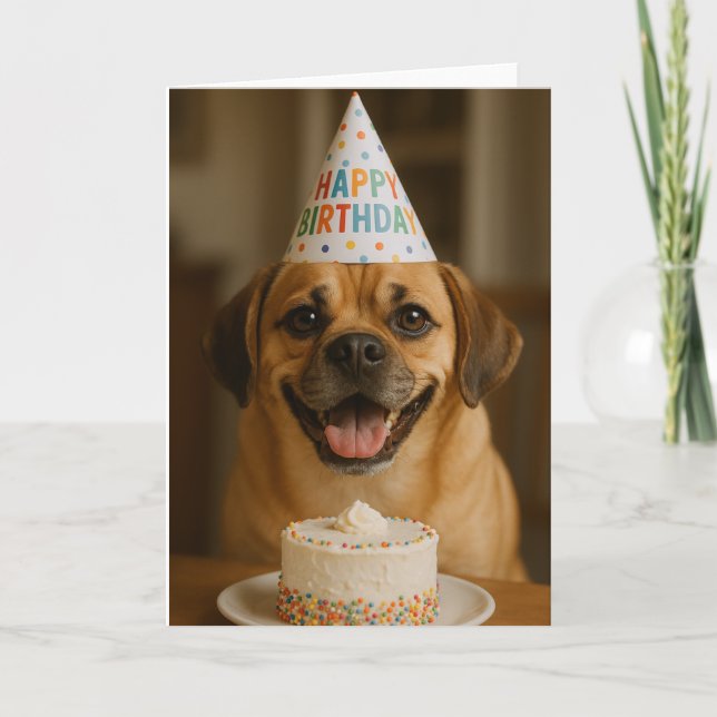 Tarjeta Festiva Happy Birthday Puggle Card (Anverso)
