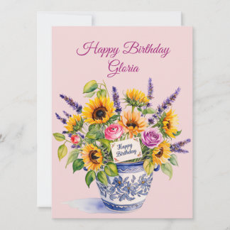 Tarjeta Festiva Happy Birthday. Watercolour boquet. Greeting Card