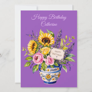 Tarjeta Festiva Happy Birthday. Watercolour bouquet. Greeting Card