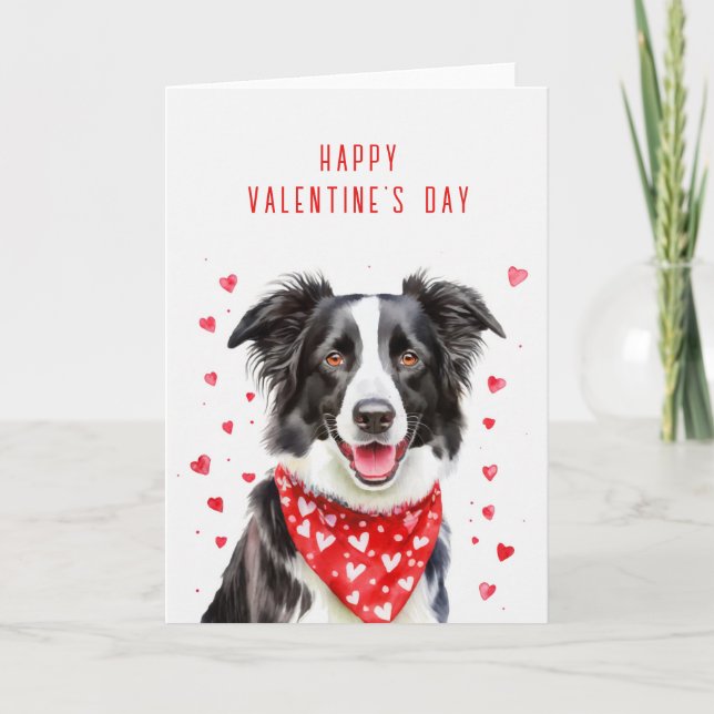Tarjeta Festiva Happy Border Collie Read Heart Bandana Valentine (Anverso)