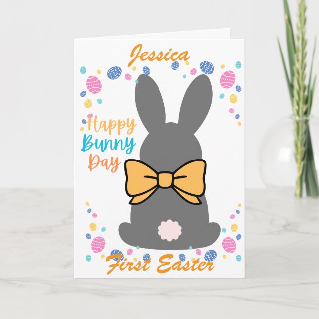 Tarjeta Festiva Happy bunny day personalized first easter (Anverso)