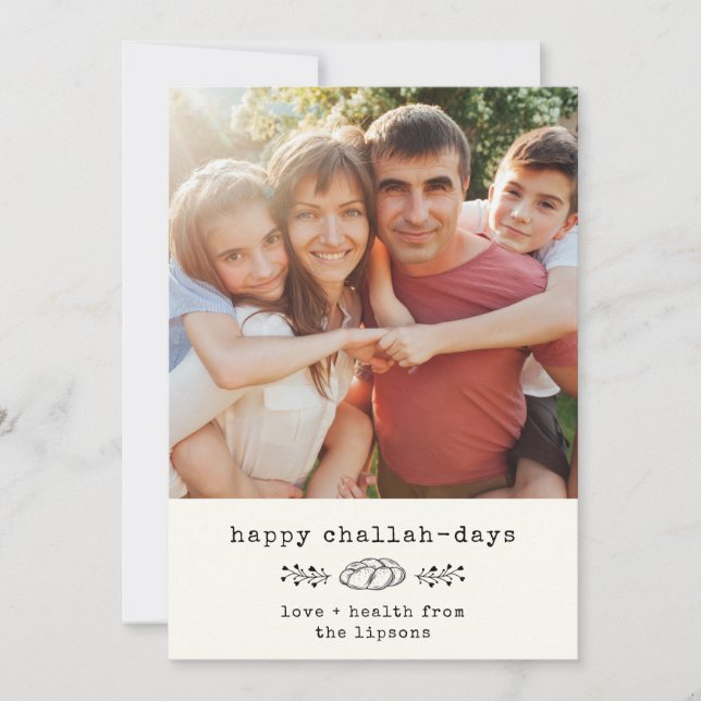 Tarjeta Festiva Happy Challah Days Modern Hanukkah Trendy Photo (Anverso)