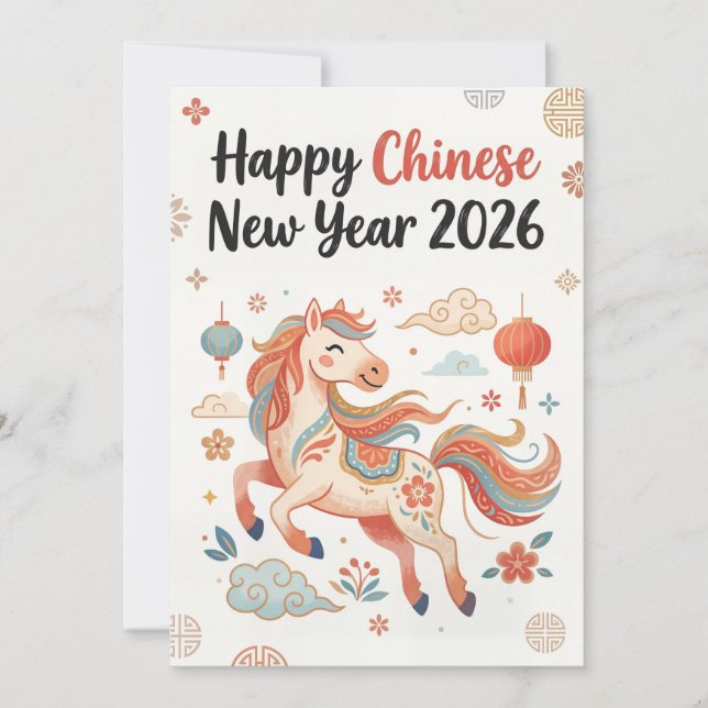 Tarjeta Festiva Happy Chinese New Year 2026 – Year Of The Horse (Anverso)
