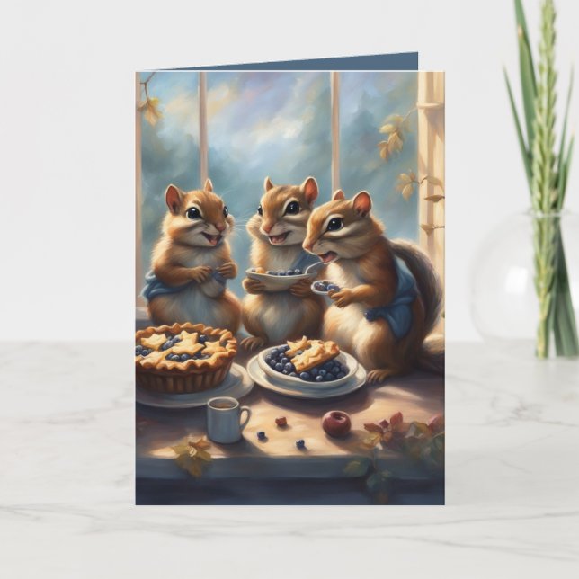 Tarjeta Festiva Happy Chipmunks and Blueberry Pie birthday card (Anverso)