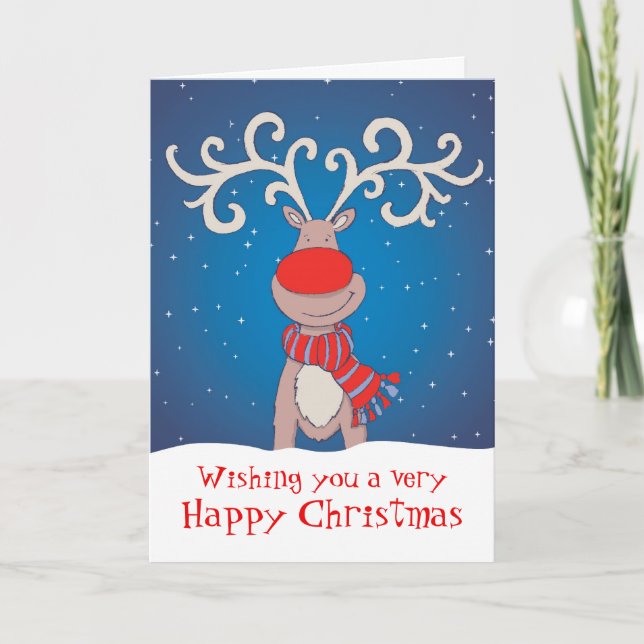 Tarjeta Festiva Happy Christmas card reindeer blue back (Anverso)