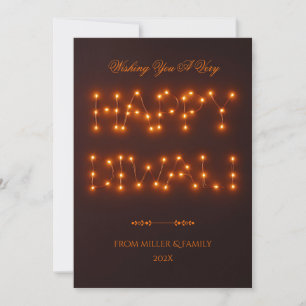 Tarjeta Festiva Happy Diwali Warm String Lights Typography Art