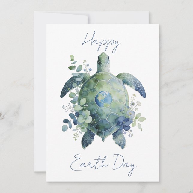 Tarjeta Festiva Happy Earth Day Turtle Design (Anverso)