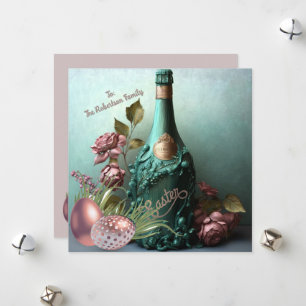 Tarjeta Festiva Happy Easter 2025 Wall Art con botella de vino