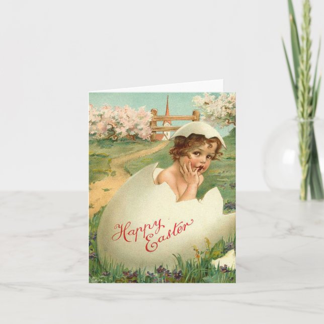 Tarjeta Festiva Happy Easter Baby Vintage (Anverso)