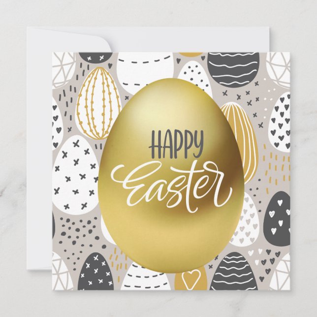Tarjeta Festiva Happy Easter Black and gold Eggys Card (Anverso)