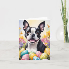 Tarjeta Festiva Happy Easter Boston Terrier