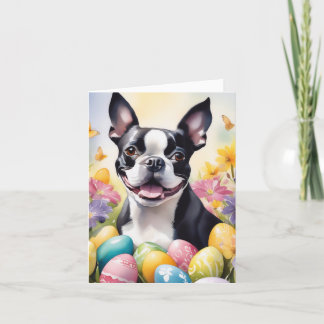 Tarjeta Festiva Happy Easter Boston Terrier