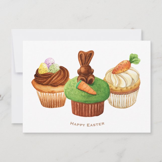 Tarjeta Festiva Happy Easter Bungalows Cupcakes Holiday Card (Anverso)