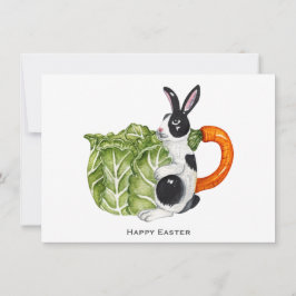 Tarjeta Festiva Happy Easter Bunny Carrot Teapot Holiday card