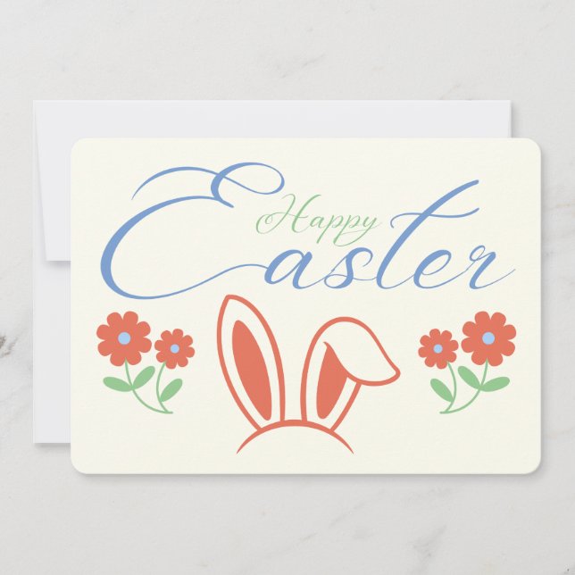 Tarjeta Festiva Happy Easter Bunny Ear Flower (Anverso)
