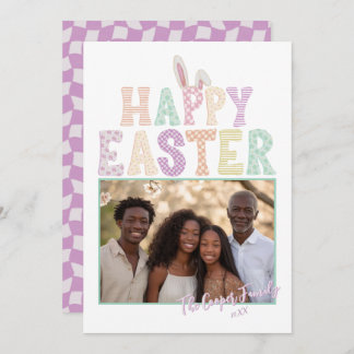 Tarjeta Festiva Happy Easter Bunny Ears Modern Typography Photo 